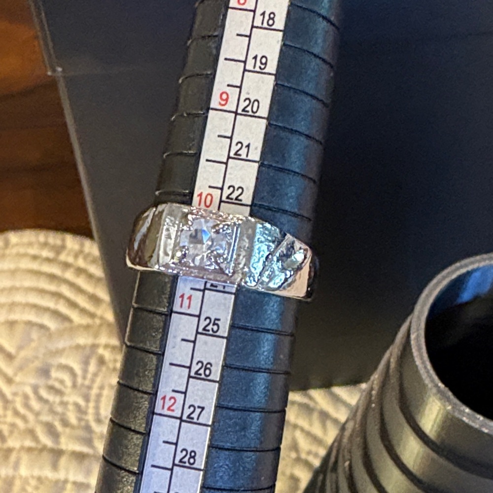 Men's Crystal Silver tone prong set center crystal Ring